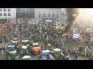 Demonstration of farmers in Brussels as tractors clog roads around an EU summit