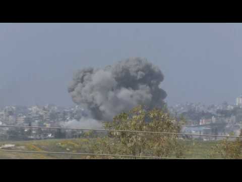 Plumes of smoke rise from Gaza, as seen from Israel