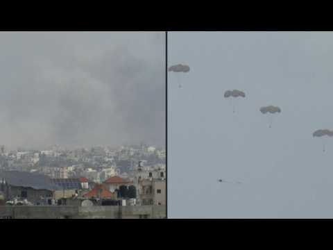 Smoke, aid parachuted over Khan Yunis