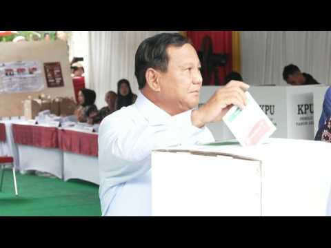 Presidential frontrunner Subianto casts his vote in Indonesia's election