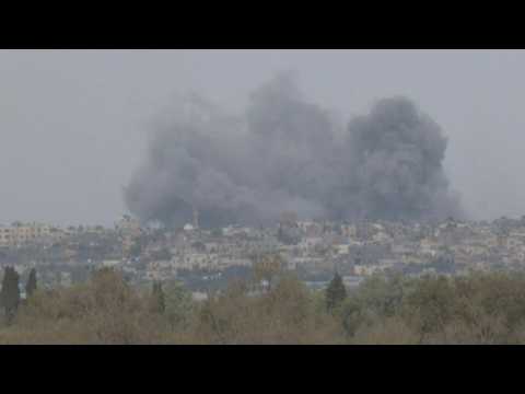 Smoke rises after strikes in southern Gaza, seen from Israel