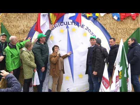 French farmers protest, bring hay outside European Parliament
