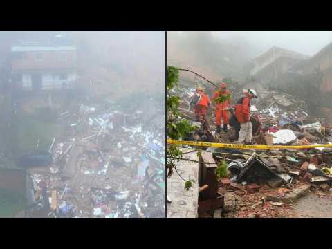 Images of landslide and destroyed homes amid storm in southeastern Brazil