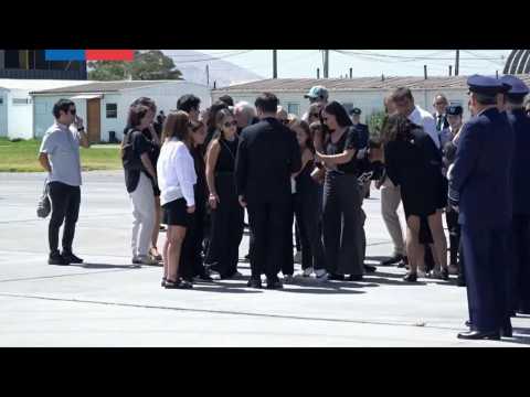 Coffin carrying Chile's ex-president Sebastian Pinera arrives at airport near Santiago