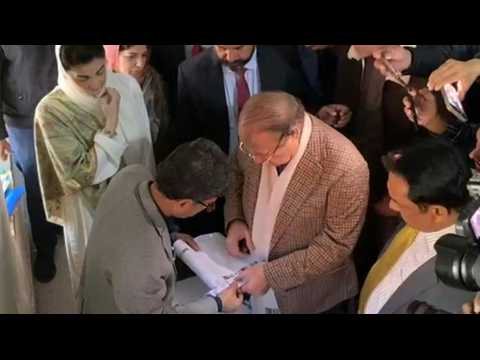 Former Pakistan PM Sharif arrives at polling station in Lahore
