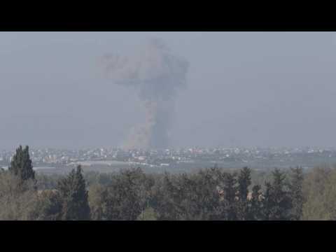 Plume of smoke after explosion in southern Gaza Strip