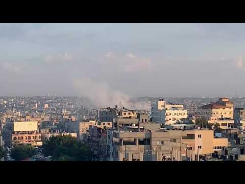 Smoke billows following Israeli strikes on Rafah, Khan Yunis