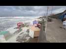 Les cabines de plage de Stella malmenées durant le passage de la tempête Pierrick et les grandes marées