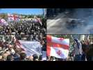 Georgian far-right party burns EU flag at rally in Tbilisi