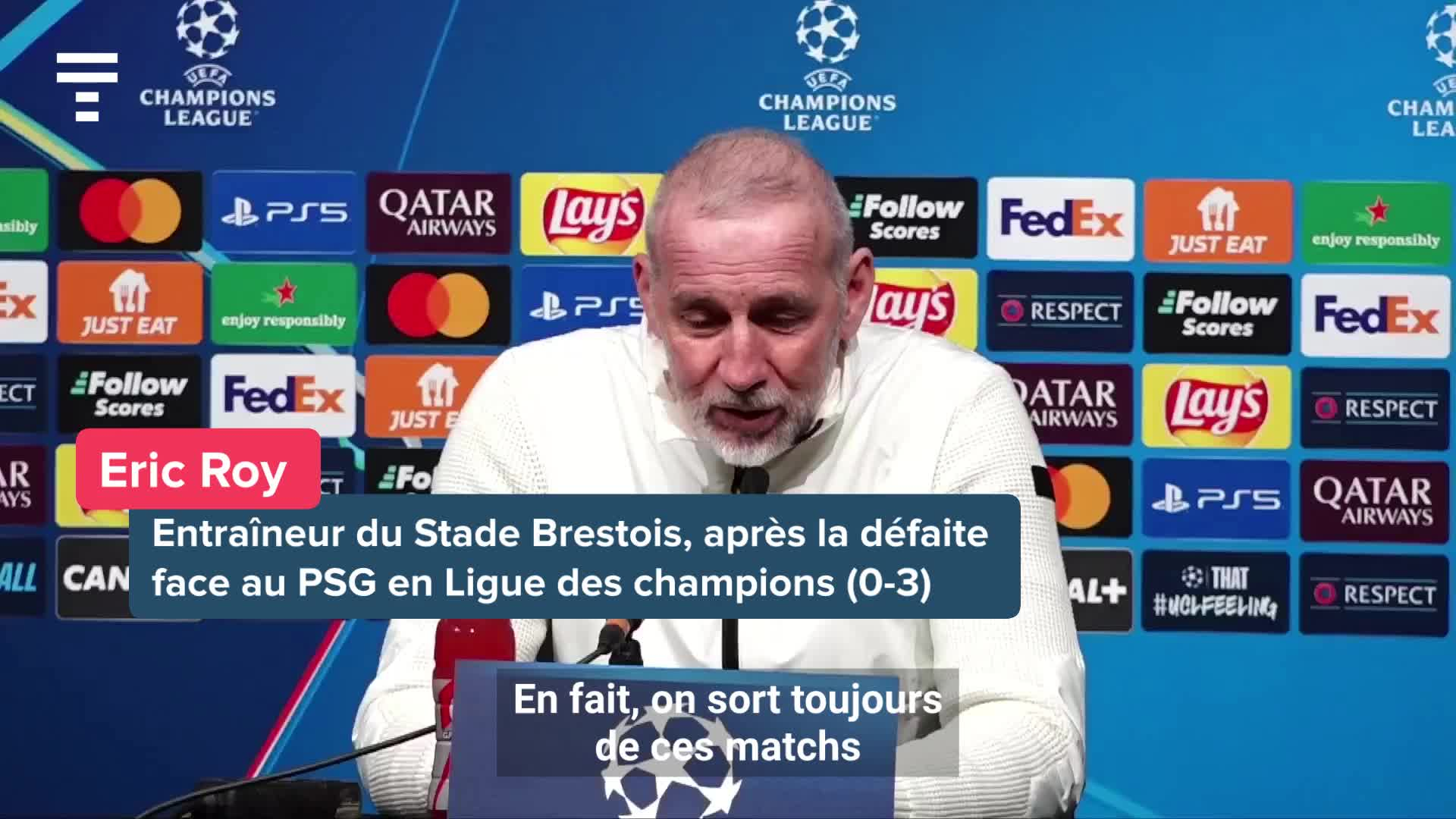 « Maintenant, il faudrait qu'on gagne 4 à 0 au Parc... », souffle Éric Roy après la défaite de Brest face au Paris SG lors des barrages de Ligue des champions [Vidéo]