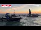 VIDÉO. Vendée Globe : un globe et un soleil rougeoyant pour la victoire de Charlie Dalin