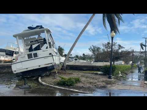 Hurricane Ian leaves boats stranded in a marina at Fort Myers