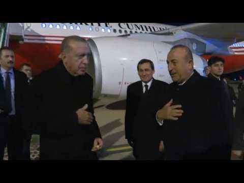 Turkish President Erdogan arrives in Turkmenistan for trilateral summit