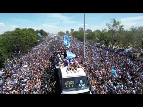 AERIAL SHOTS of Argentina team's victory parade