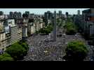 AERIAL SHOTS of Argentina fans awaiting players in central Buenos Aires