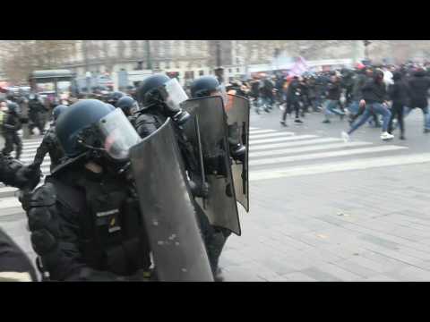 Confrontation between protesters and police at demonstration for Kurds killed in Paris