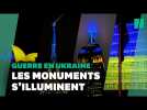 Après un an de guerre en Ukraine, les monuments du monde s'illuminent en jaune et bleu