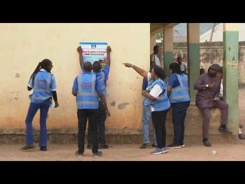 Officials prepare polling station for Nigerian general election