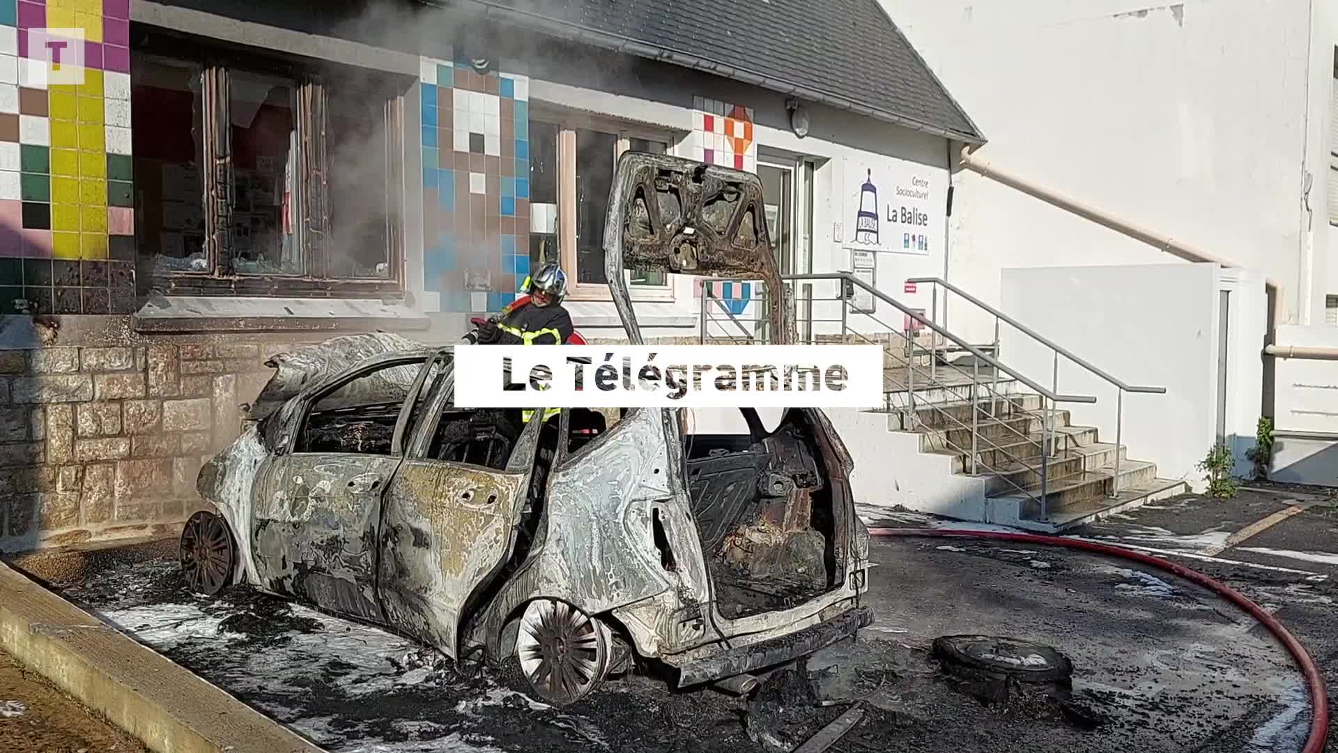 Un feu de voiture et des dégâts au centre socioculturel La Balise, à Concarneau (Le Télégramme)