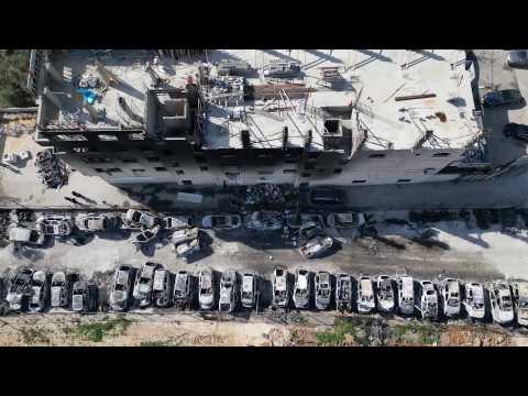 Torched cars in occupied West Bank scrapyard