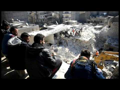 Images of deadly building collapse site in Syria's Aleppo