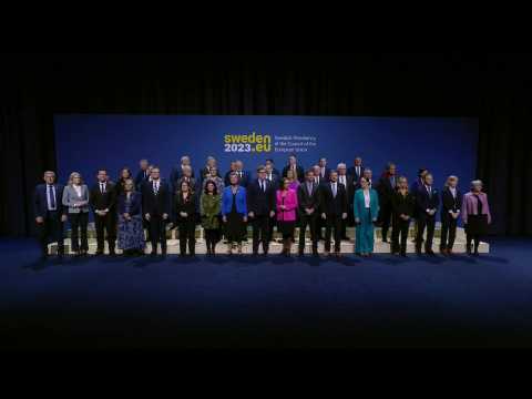 EU justice and interior ministers pose for photo at Stockholm meet