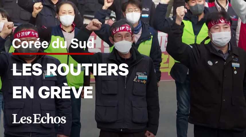 Illustration pour la vidéo Grève des routiers en Corée du Sud : le président ordonne le retour au travail