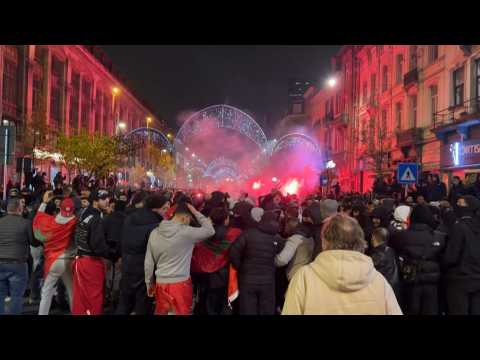 World Cup: Moroccan football fans celebrate in Brussels after progression to last 16