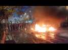 Voiture en feu dans le centre de Bruxelles après le match Belgique-Maroc