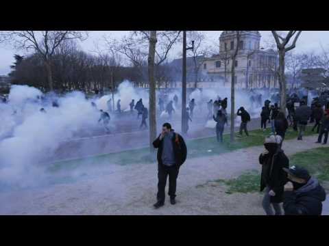 Protesters, police clash in Paris at protest against pension reform