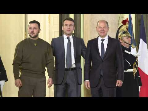 Volodymyr Zelensky arrives at Elysee Palace for work dinner with Macron &amp; Scholz