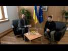 Ukrainian President Volodymyr Zelensky meets with EU Council President Charles Michel