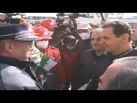 Syrian President Bashar al-Assad visits scene of quake destruction