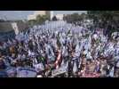 Thousands of protesters wave Israeli flags in front of parliament