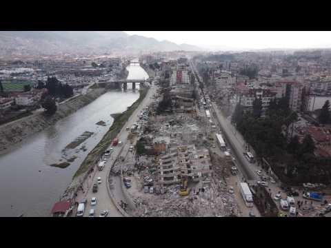 Aerial images of destroyed buildings in the Turkish city of Antakya