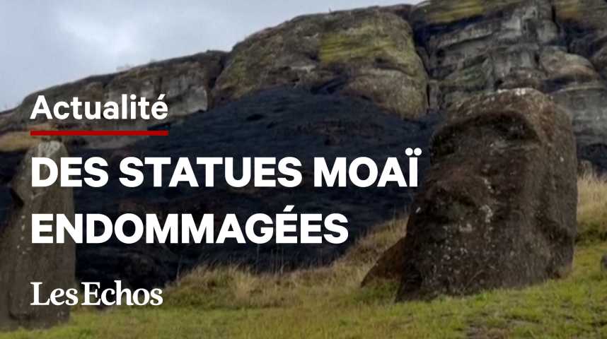 Illustration pour la vidéo Des statues Moaï de l'Île de Pâques endommagées par un incendie