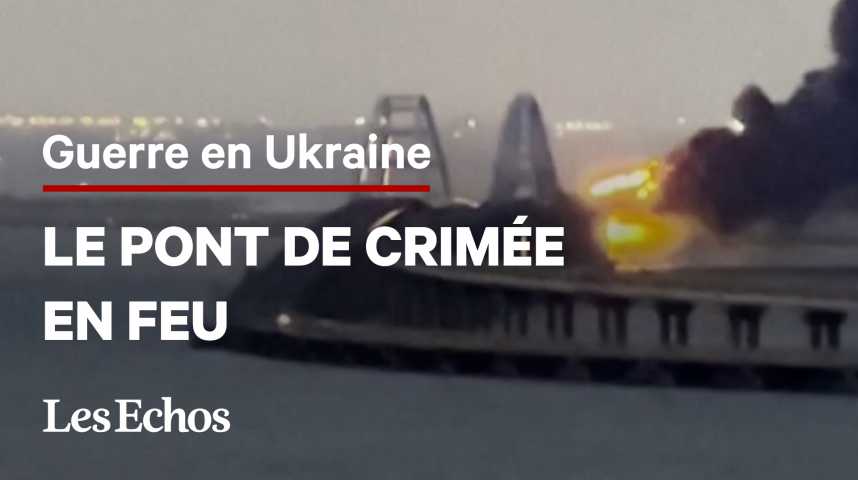 Illustration pour la vidéo Premières images : le pont de Crimée partiellement détruit après une explosion
