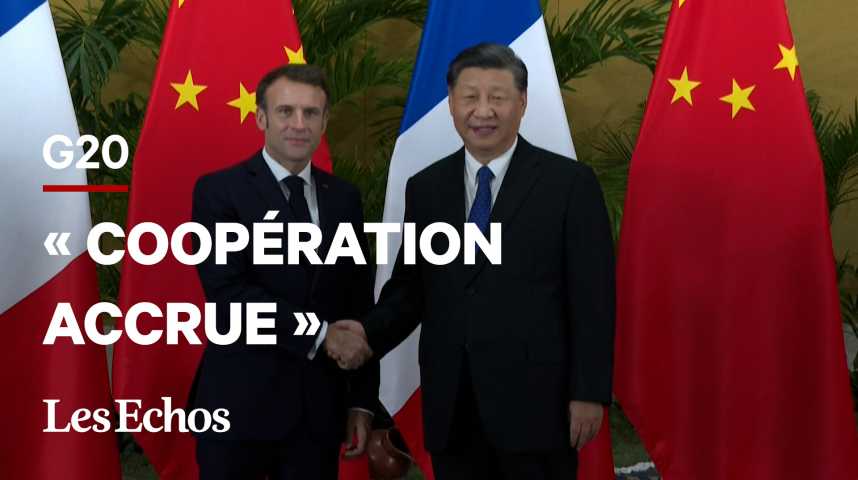 Illustration pour la vidéo Au G20, Macron appelle la France et la Chine à « unir leurs forces » contre la guerre en Ukraine
