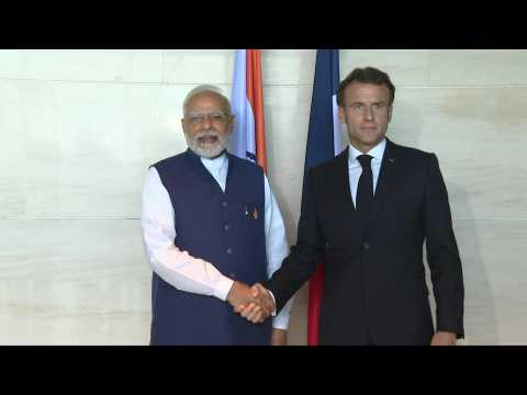 French President Macron meets Indian PM Modi for work lunch