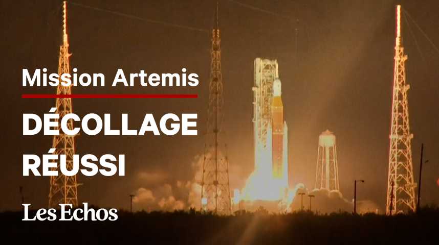 Illustration pour la vidéo Les images du décollage de la méga-fusée de la NASA pour la mission Artemis