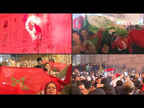 Morocco fans in Paris celebrate victory against Portugal