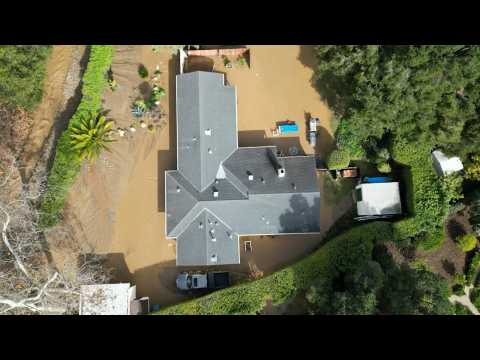 Images of a flooded neighborhood in Montecito, California