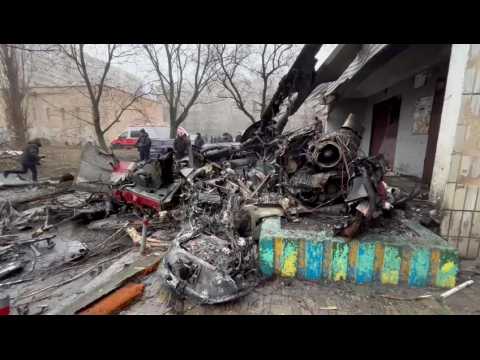 Aftermath of helicopter crash outside Kyiv which killed 16