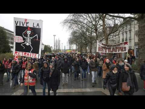 Protesters in Nantes march against French pension reform