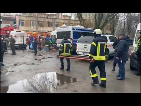 Emergency services outside kindergarten after Ukraine helicopter crash
