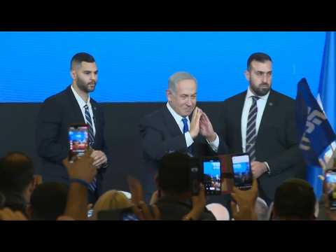 Netanyahu greets supporters as Likud finishes first in Israel vote