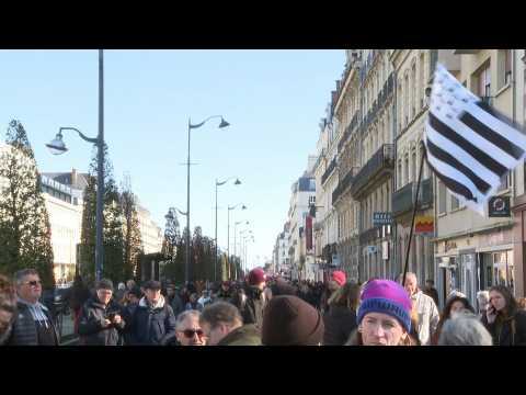 Demonstrators against pension reform in Rennes