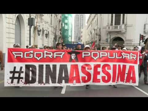 Peru anti-government protesters march in the capital