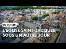 Reims : le clocher de l'église Saint-Jacques vu du ciel