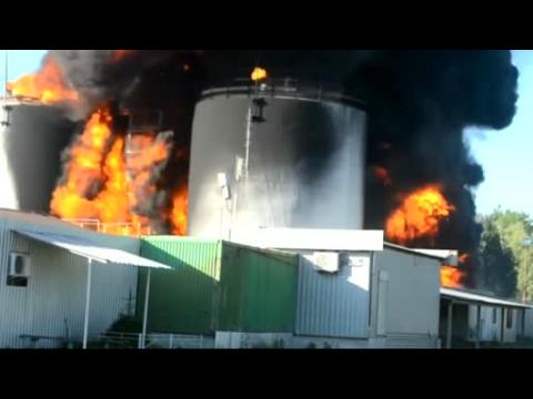Three firemen missing as fuel depot blazes in Ukraine